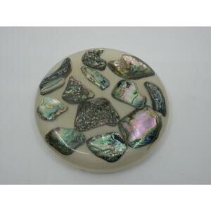 VTG 1969 Round MCM Abalone Shell Trivet Hotplate New Designs Nautical Decor 8"